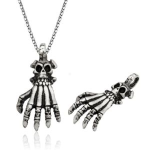 Sterling Silver SKULL & HAND'S BONE Men's Necklace